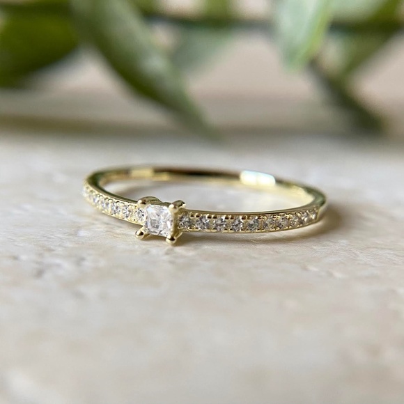 Dainty 14k Gold Plated Ring Minimalist Simple CZ Ring 925 Sterling Silver - Picture 5 of 5